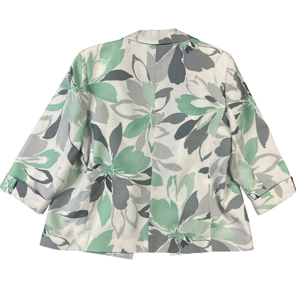 Alfred Dunner Floral Blazer Womens 16 Mint Green 3/4 Sleeve Cuffed Button Jacket - Picture 6 of 8